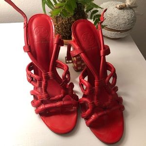 Tory Burch Layce Red leather strappy heels